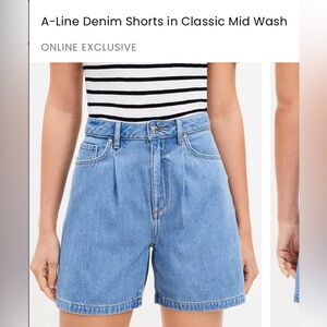 EUC LOFT A-Line Denim Shorts in Classic Mid Wash